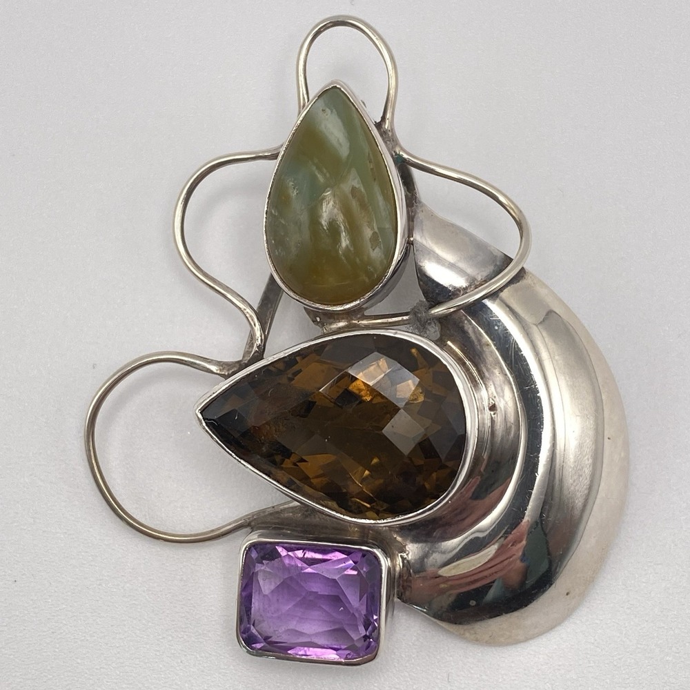 FNA 925 Sterling Silver Pendant Vintage Multi Gemstone 2"